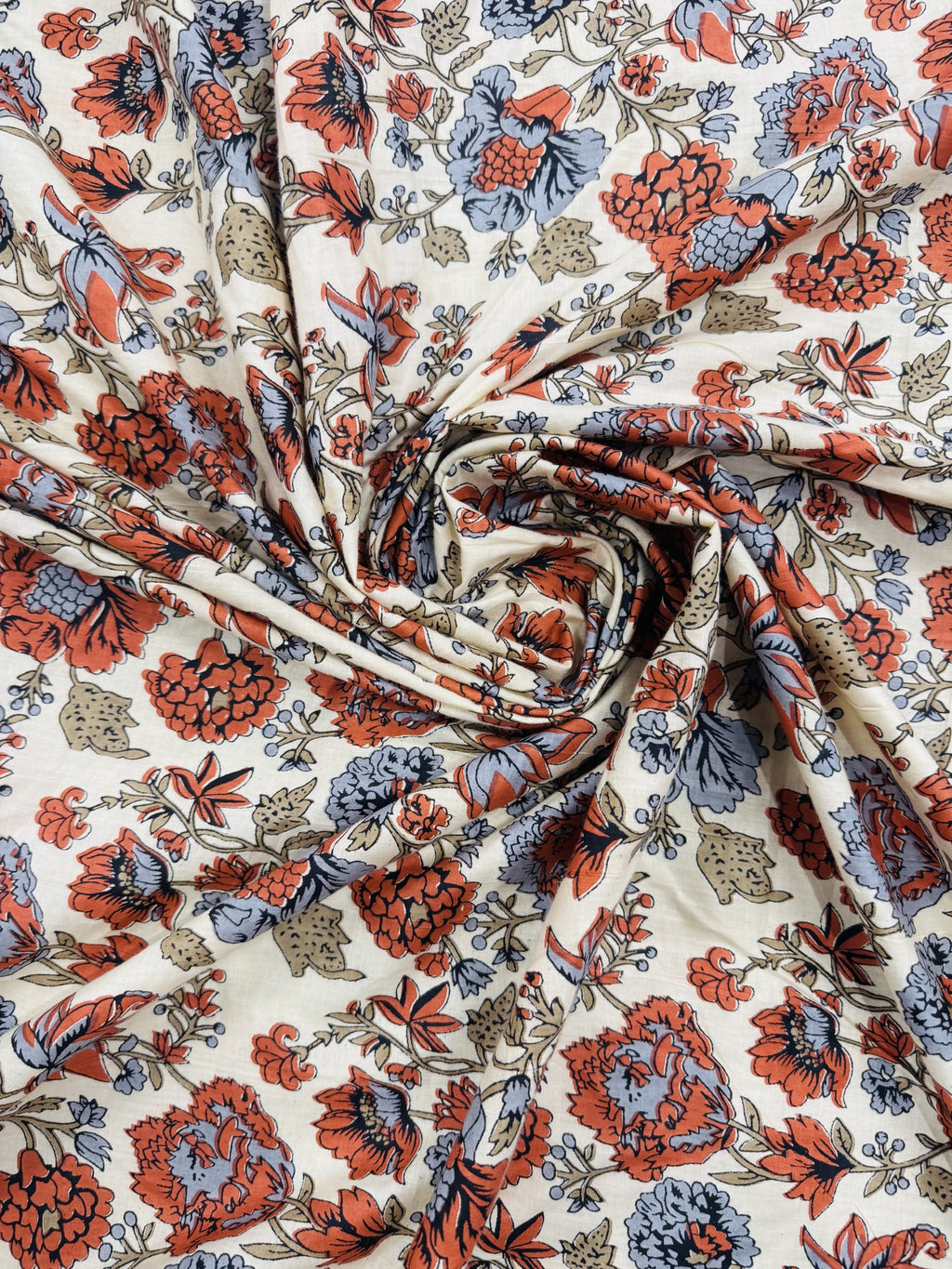 Cotton Beige/Rust Print