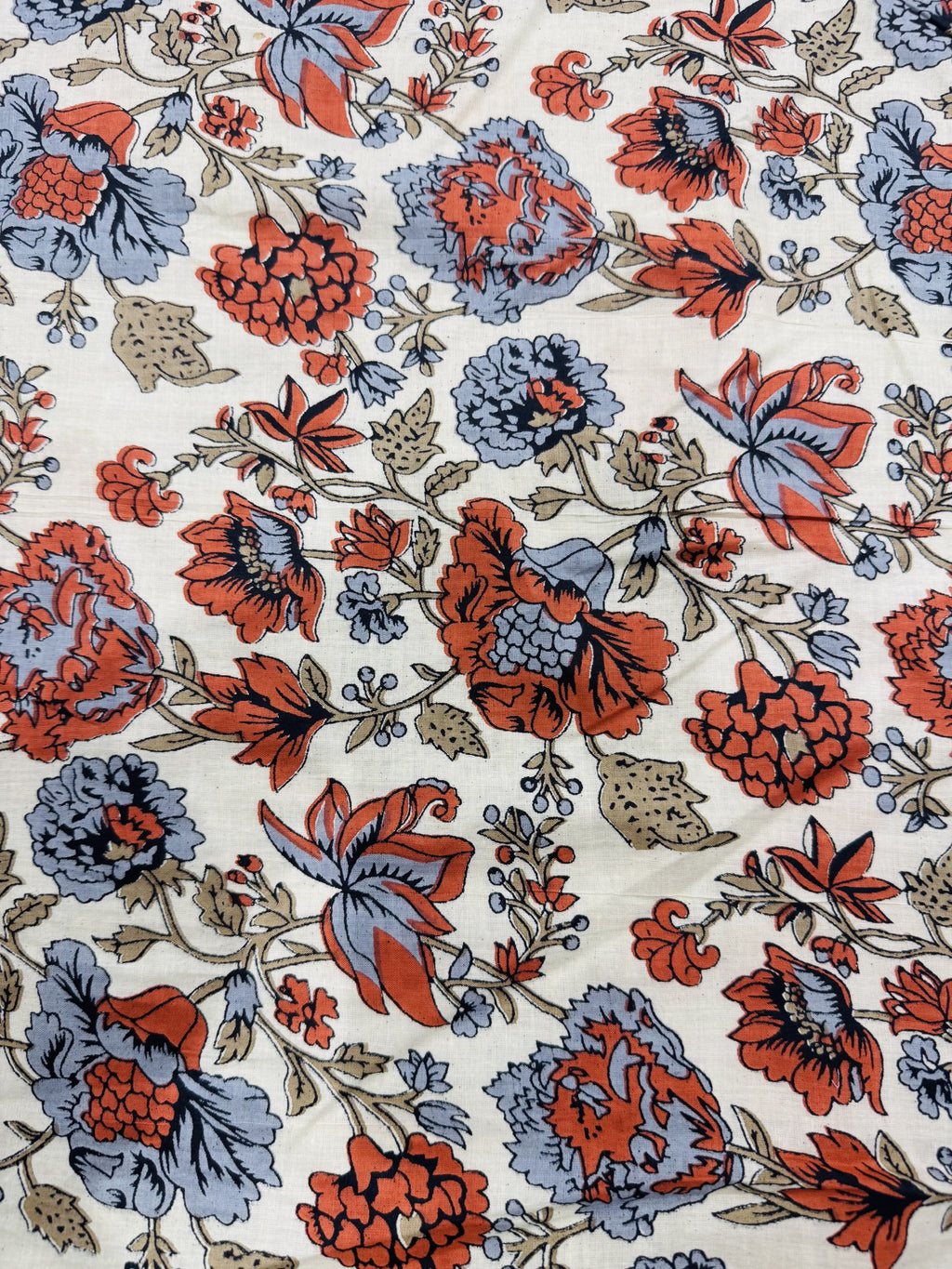 Cotton Beige/Rust Print