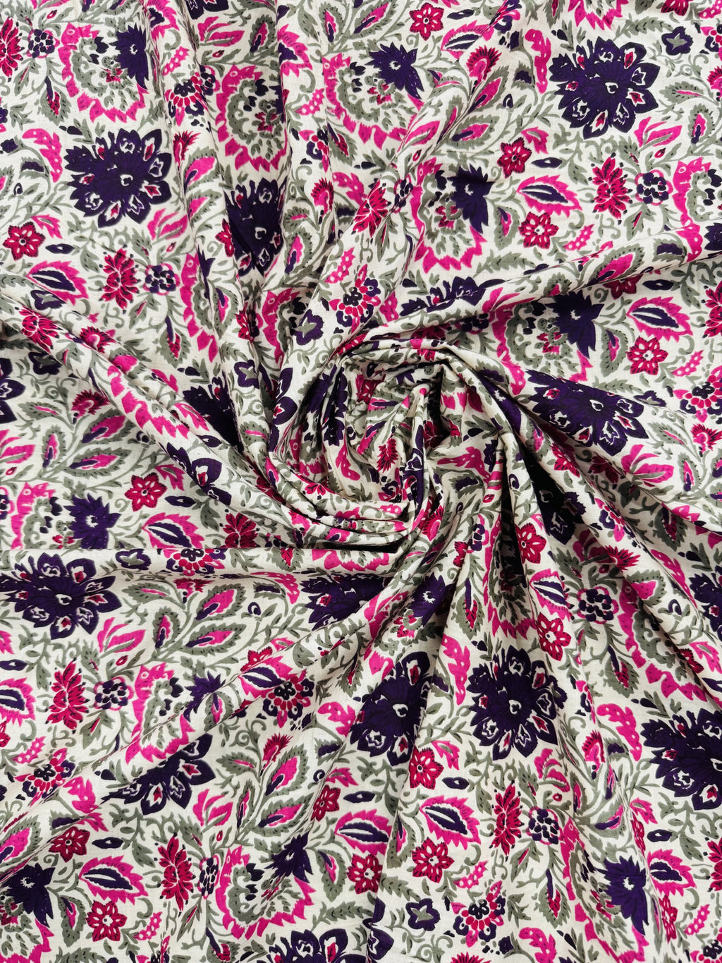 Cotton Beige/Purple Print