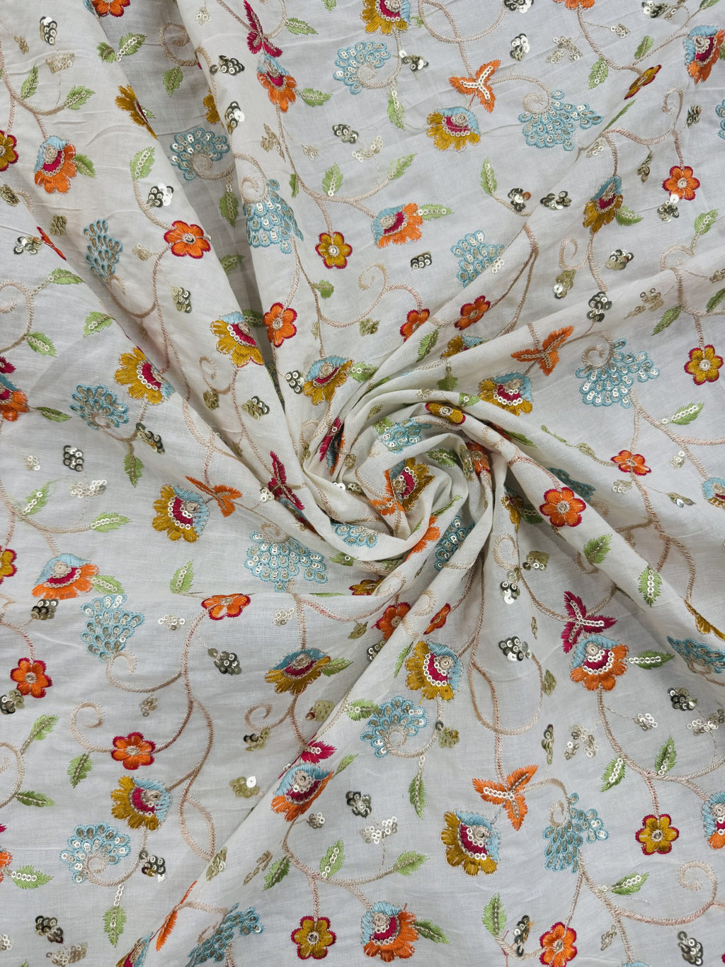 Beige Cotton/Floral Embroidery