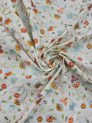 Beige Cotton/Floral Embroidery