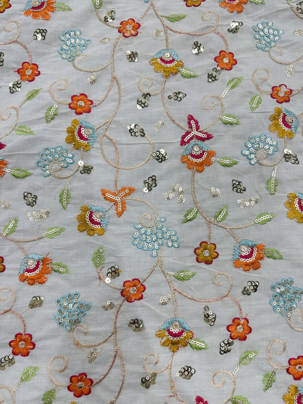 Beige Cotton/Floral Embroidery