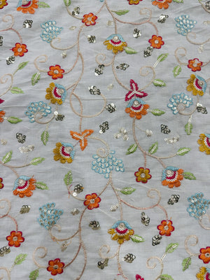Beige Cotton/Floral Embroidery