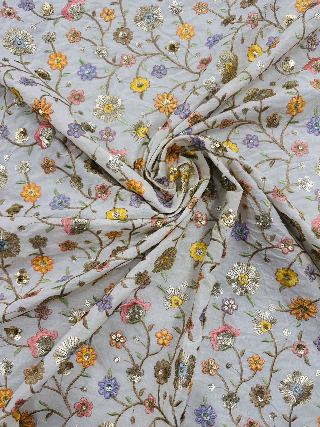 Beige Cotton/Floral Embroidery