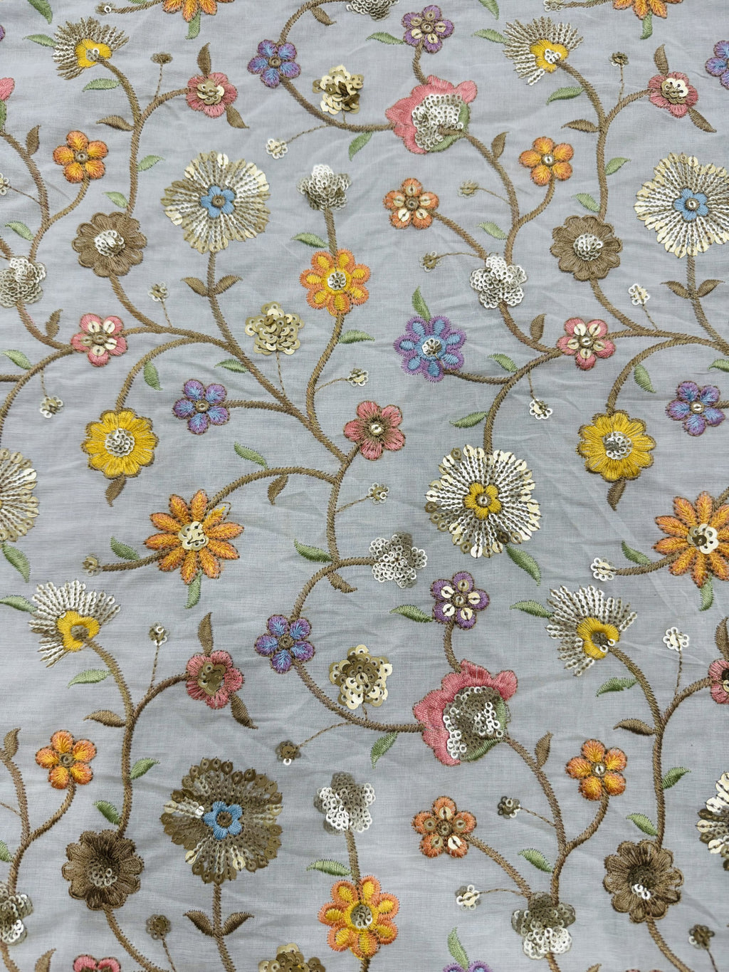 Beige Cotton/Floral Embroidery