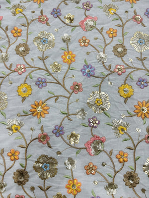 Beige Cotton/Floral Embroidery