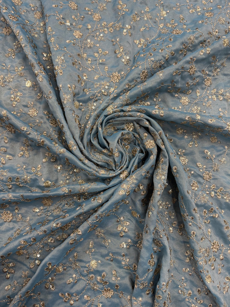 Dusty Blue Embroidered