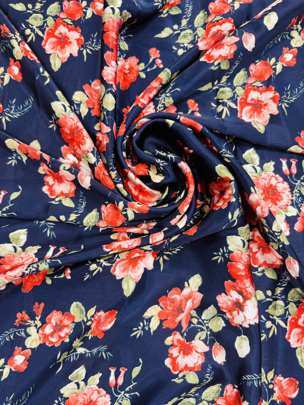 Satin Navy Printed
