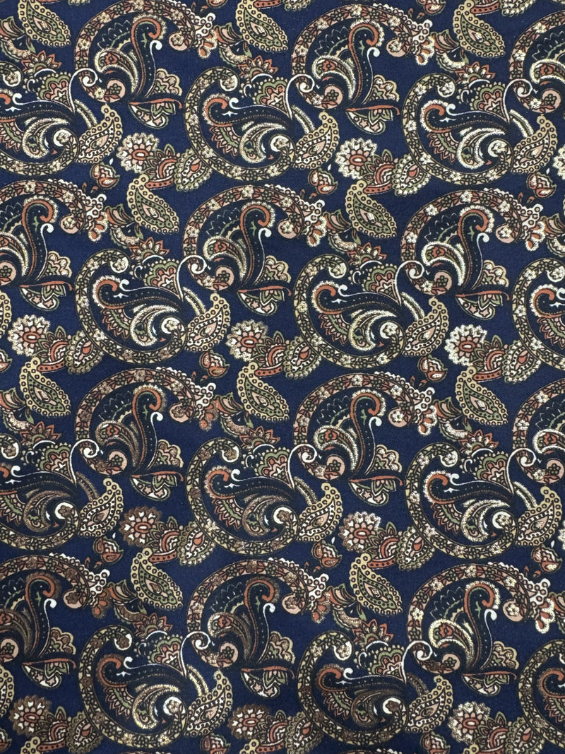 Printed Navy Paisley Foil
