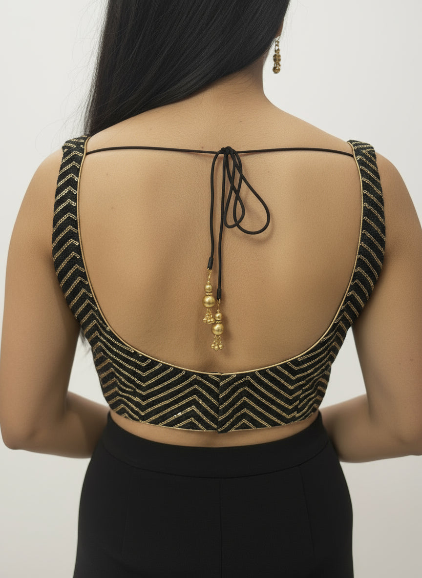 Black Blouse Gold Sequins