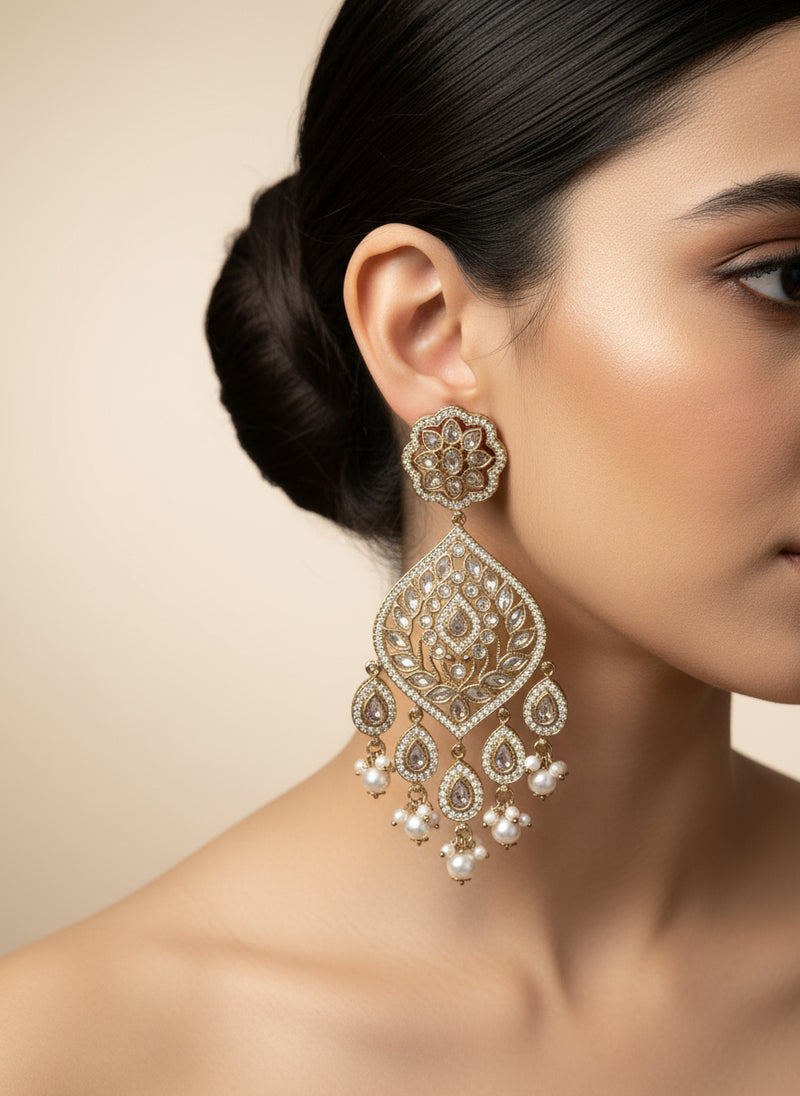 Gold Earrings with Reverse AD Stones