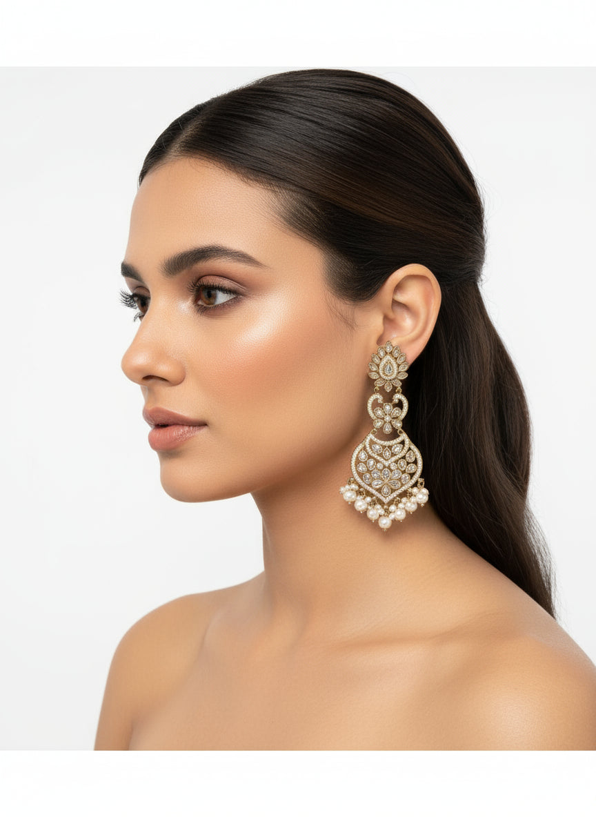 Gold Earrings with Reverse AD Stones