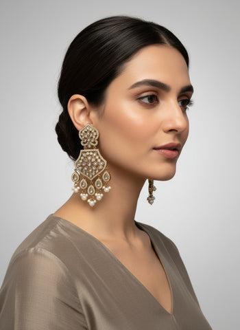Gold A.D Necklace Set with Topaz Stones, Earrings & Tika