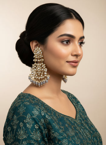 Gold A.D Necklace Set with Topaz Stones, Earrings & Tika