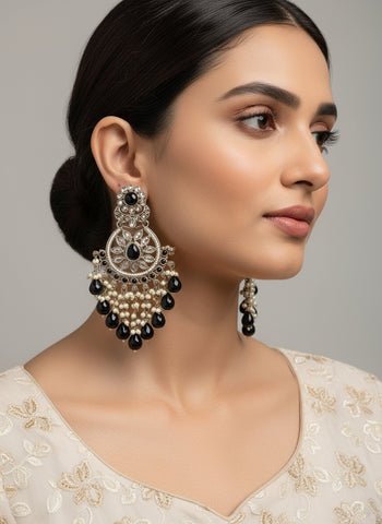 Gold A.D Necklace Set with Topaz Stones, Earrings & Tika