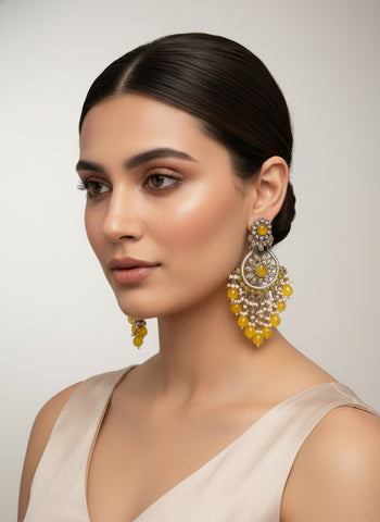 Gold A.D Necklace Set with Topaz Stones, Earrings & Tika