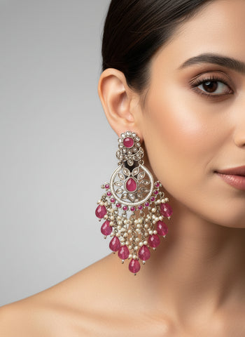 Gold A.D Necklace Set with Topaz Stones, Earrings & Tika