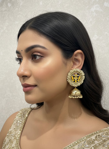 Gold A.D Necklace Set with Topaz Stones, Earrings & Tika