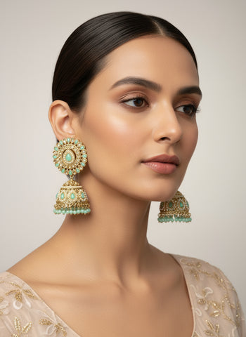 Gold A.D Necklace Set with Topaz Stones, Earrings & Tika