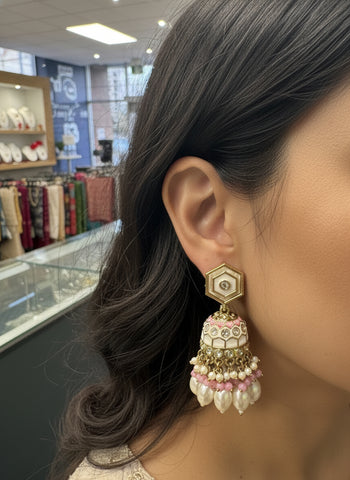 Gold A.D Necklace Set with Topaz Stones, Earrings & Tika