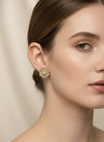 Gold A.D Necklace Set with Topaz Stones, Earrings & Tika