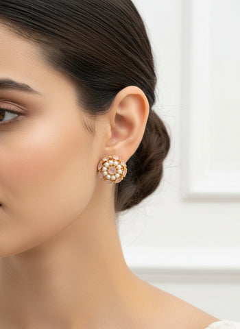 Gold A.D Necklace Set with Topaz Stones, Earrings & Tika