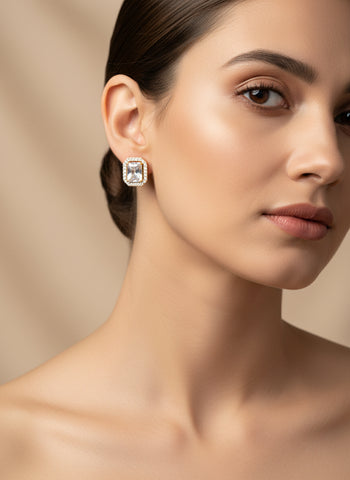 Gold A.D Necklace Set with Topaz Stones, Earrings & Tika