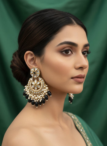 Gold A.D Necklace Set with Topaz Stones, Earrings & Tika