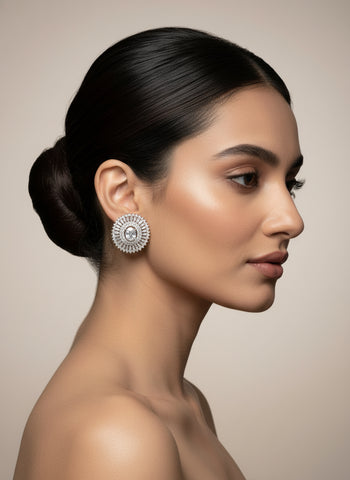 Gold A.D Necklace Set with Topaz Stones, Earrings & Tika