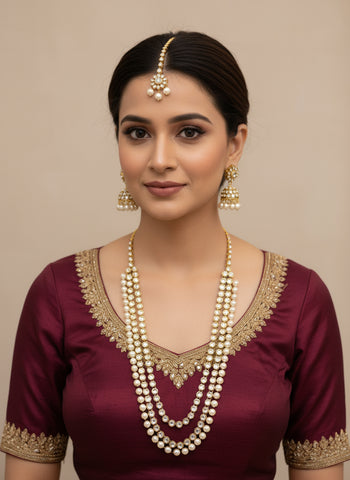 Gold A.D Necklace Set with Topaz Stones, Earrings & Tika