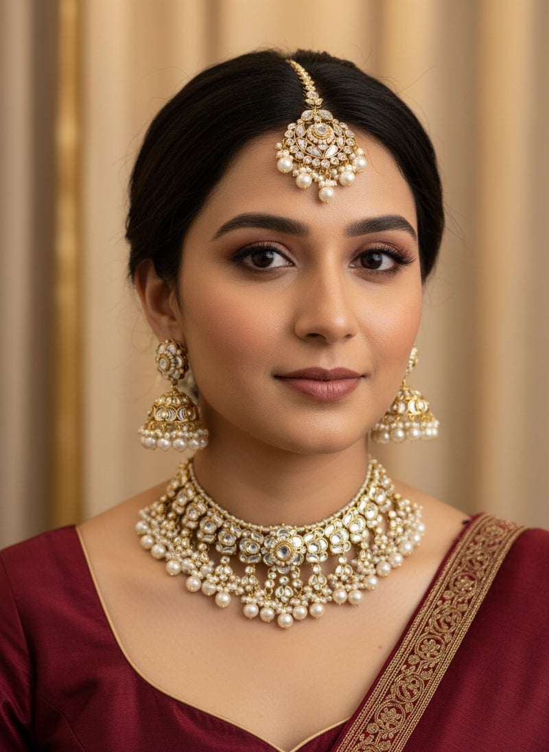 Kundan Choker Set with Earrings & Tika