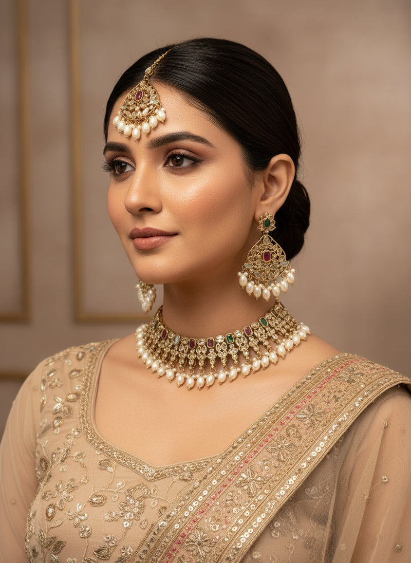 Multi-Colored Necklace Set with Earrings & Tika