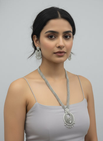 Gold A.D Necklace Set with Topaz Stones, Earrings & Tika