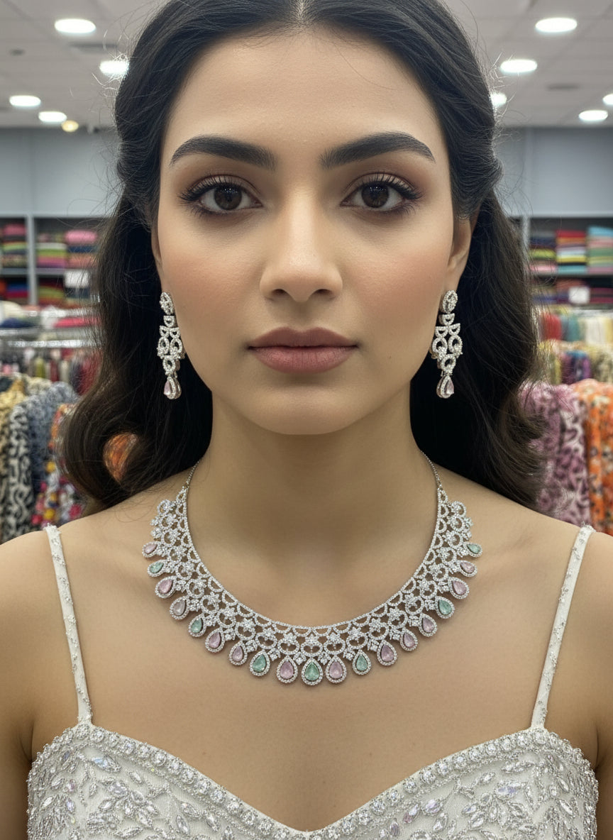 Silver A.D. Set with Mint & Pink Stones