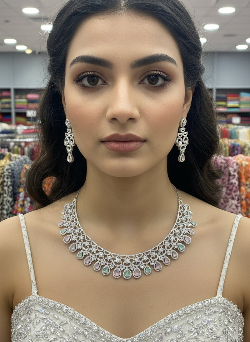 Silver A.D. Set with Mint & Pink Stones