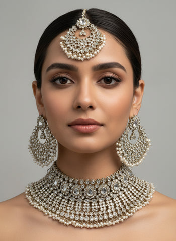 Silver A.D Set with Earrings & Tika