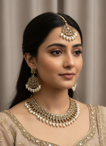 Silver A.D Set with Earrings & Tika