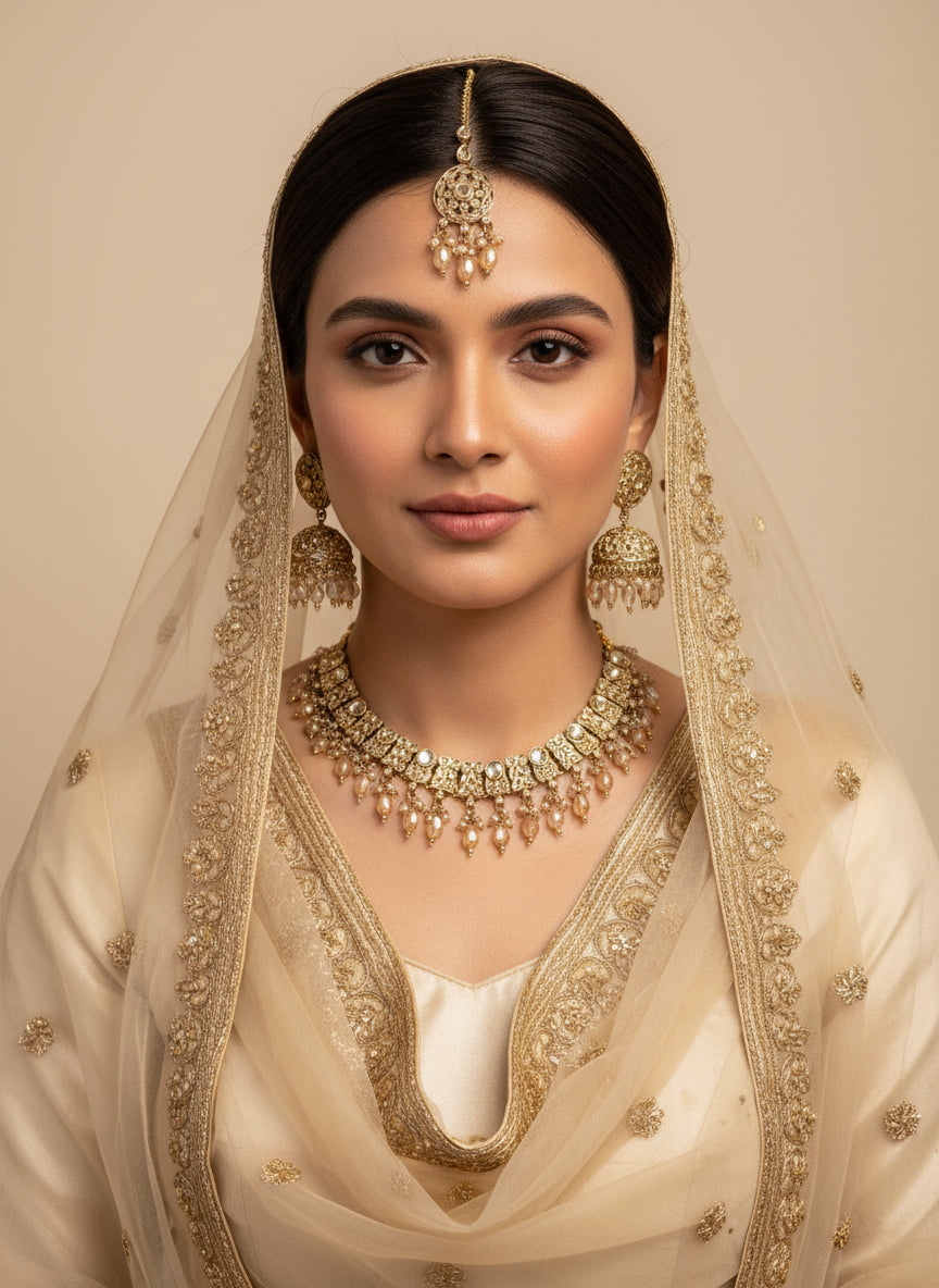 Gold LCT Set with Earrings and Tika