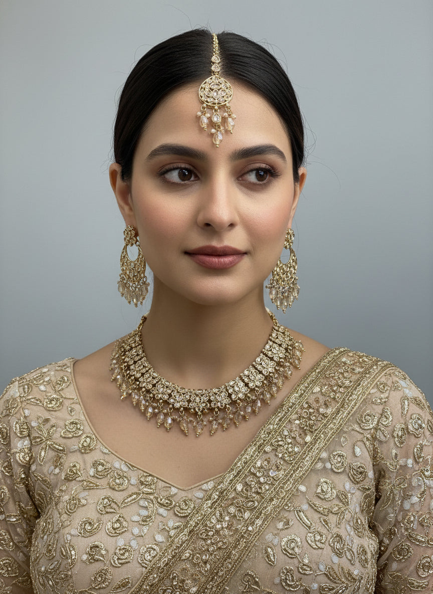 Gold LCT Set with Earrings and Tika