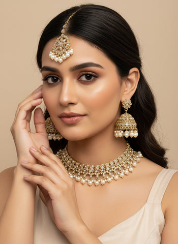 Silver A.D Set with Earrings & Tika