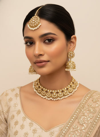 Silver A.D Set with Earrings & Tika