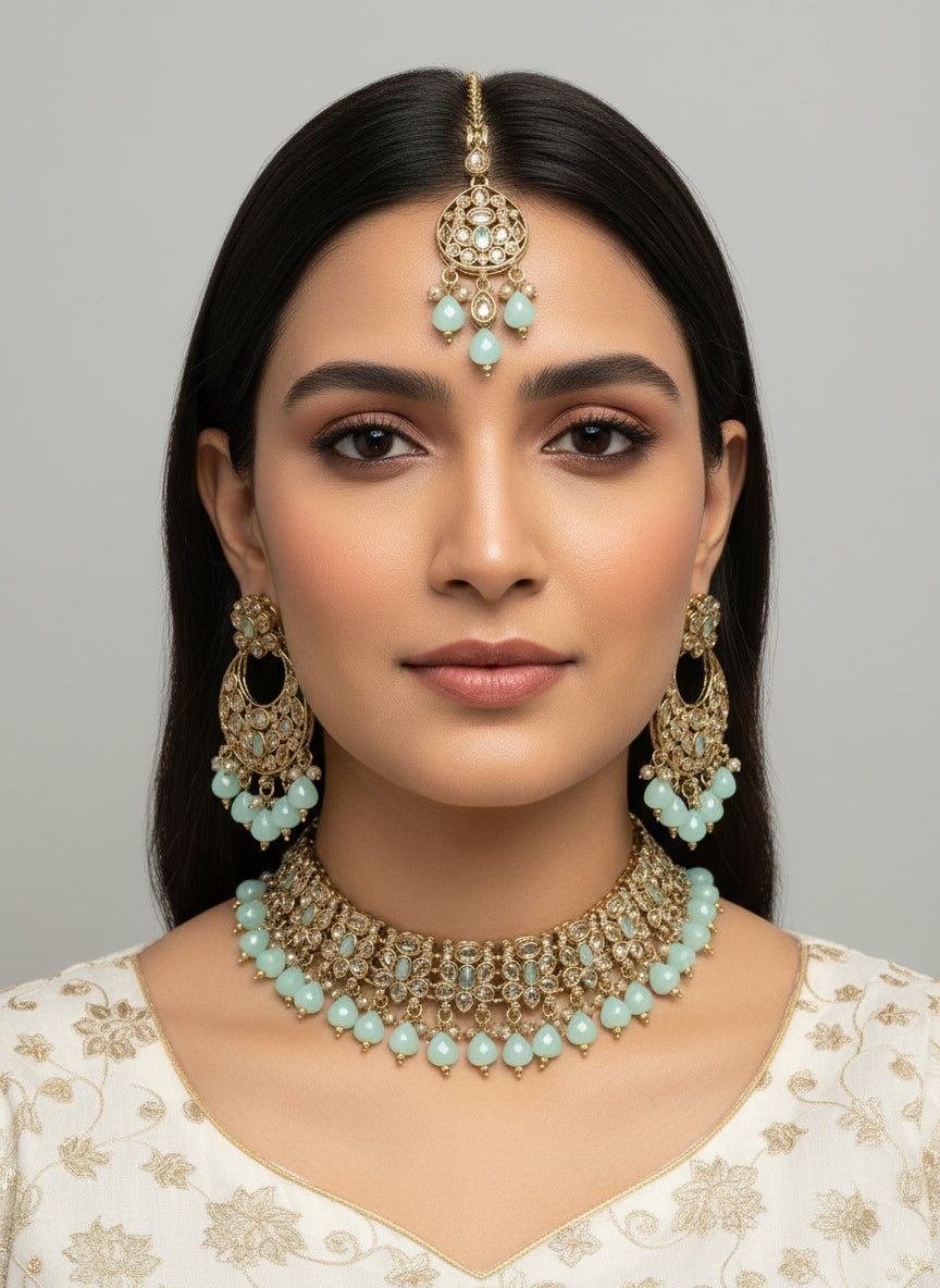 Gold Mint LCT Set with Earrings and Tika