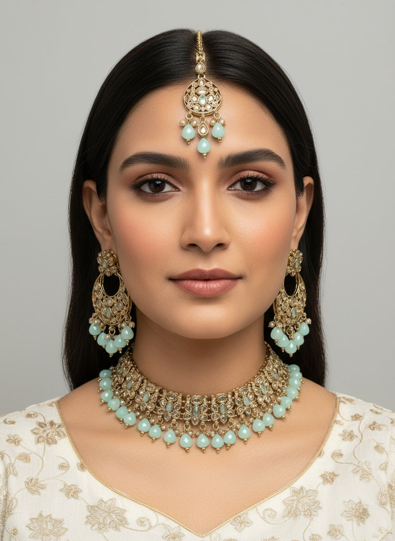 Gold Mint LCT Set with Earrings and Tika