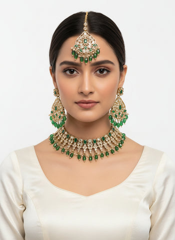 Silver A.D Set with Earrings & Tika