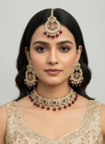Silver A.D Set with Earrings & Tika