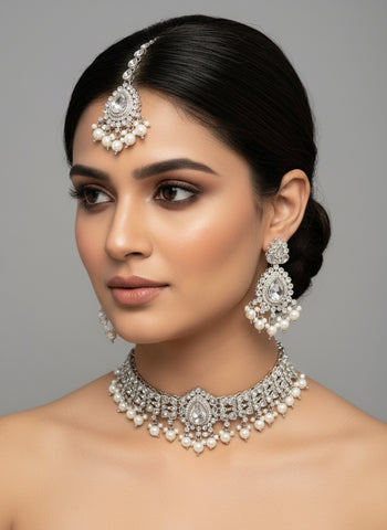 Gold Choker Set with Earrings and Tika