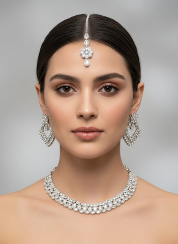 Gold Choker Set with Earrings and Tika