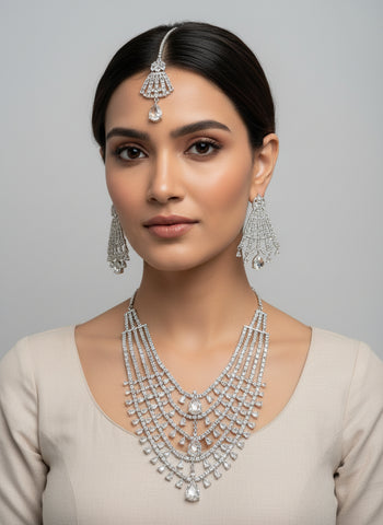 Silver A.D Set with Earrings & Tika