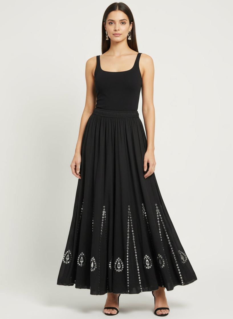 Flared Palazzo with Silver Embroidery