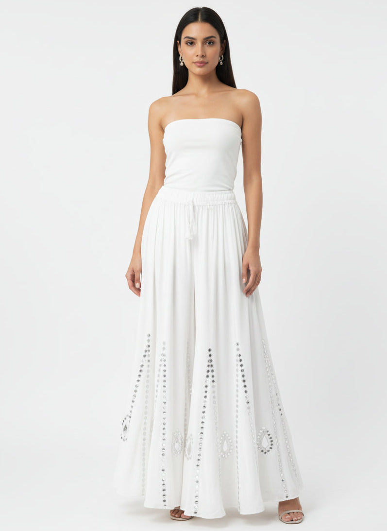 Flared Palazzo with Silver Embroidery